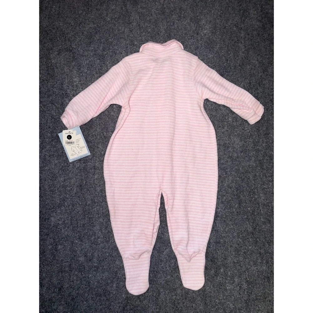 Vintage Carters Baby Sleeper Pink White Striped Terry Footed Romper 6-9M NWT